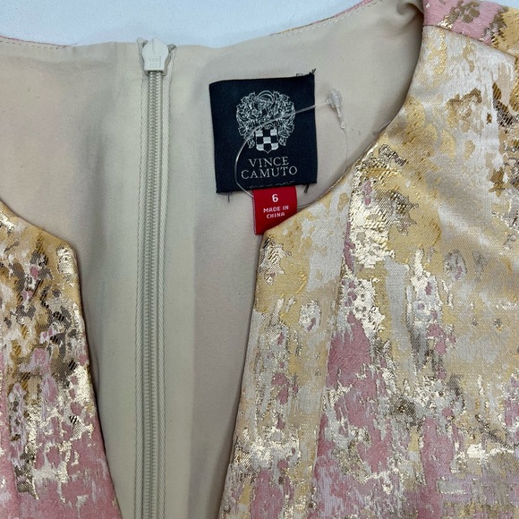 Vince Camuto Women's Jacquard Cap Sleeve Fit and Flare Pink and Gold Size 6 - Picture 7 of 15